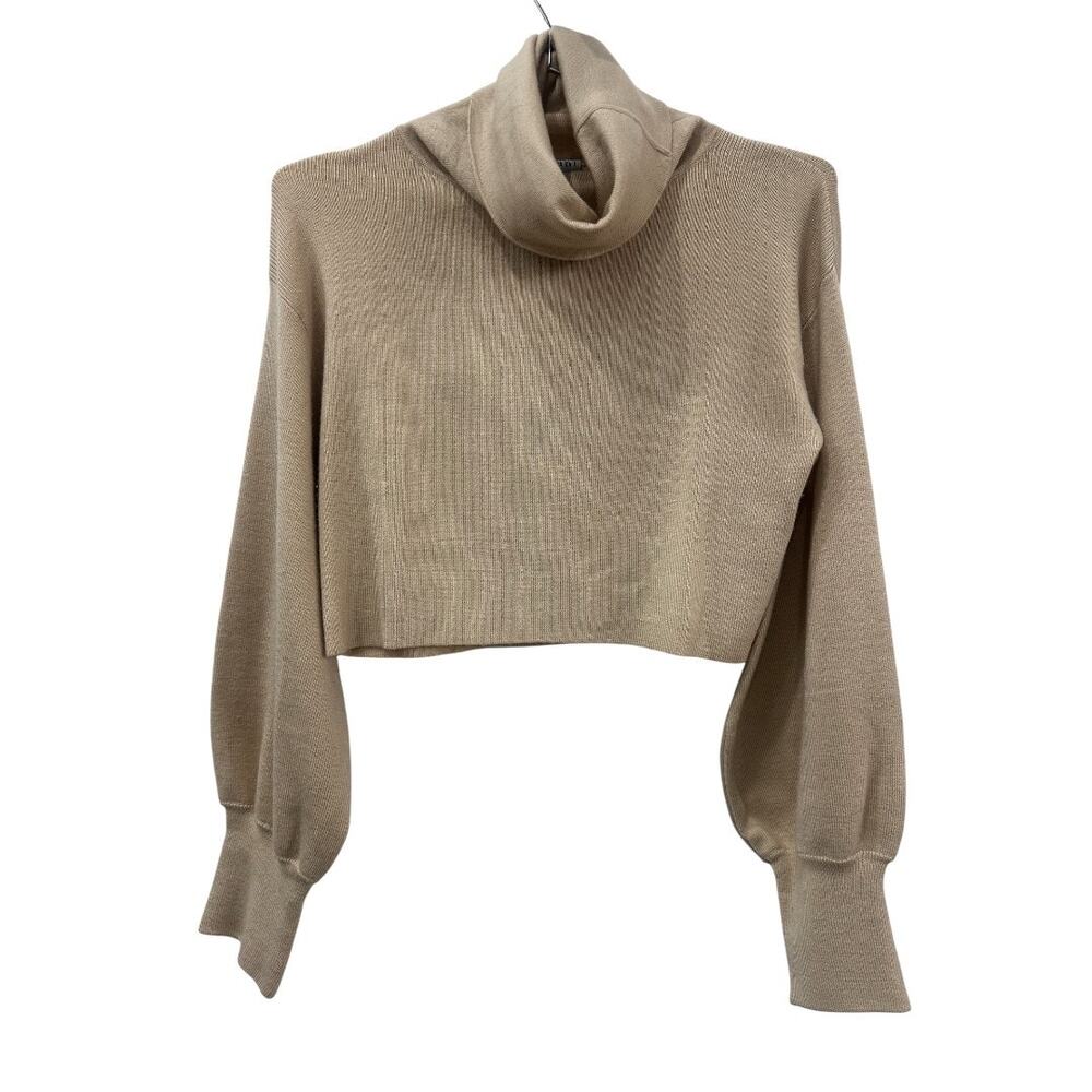 Donna Mizani Wool Knit Turtleneck Cropped Pullover Sweater Beige Women's Size XS